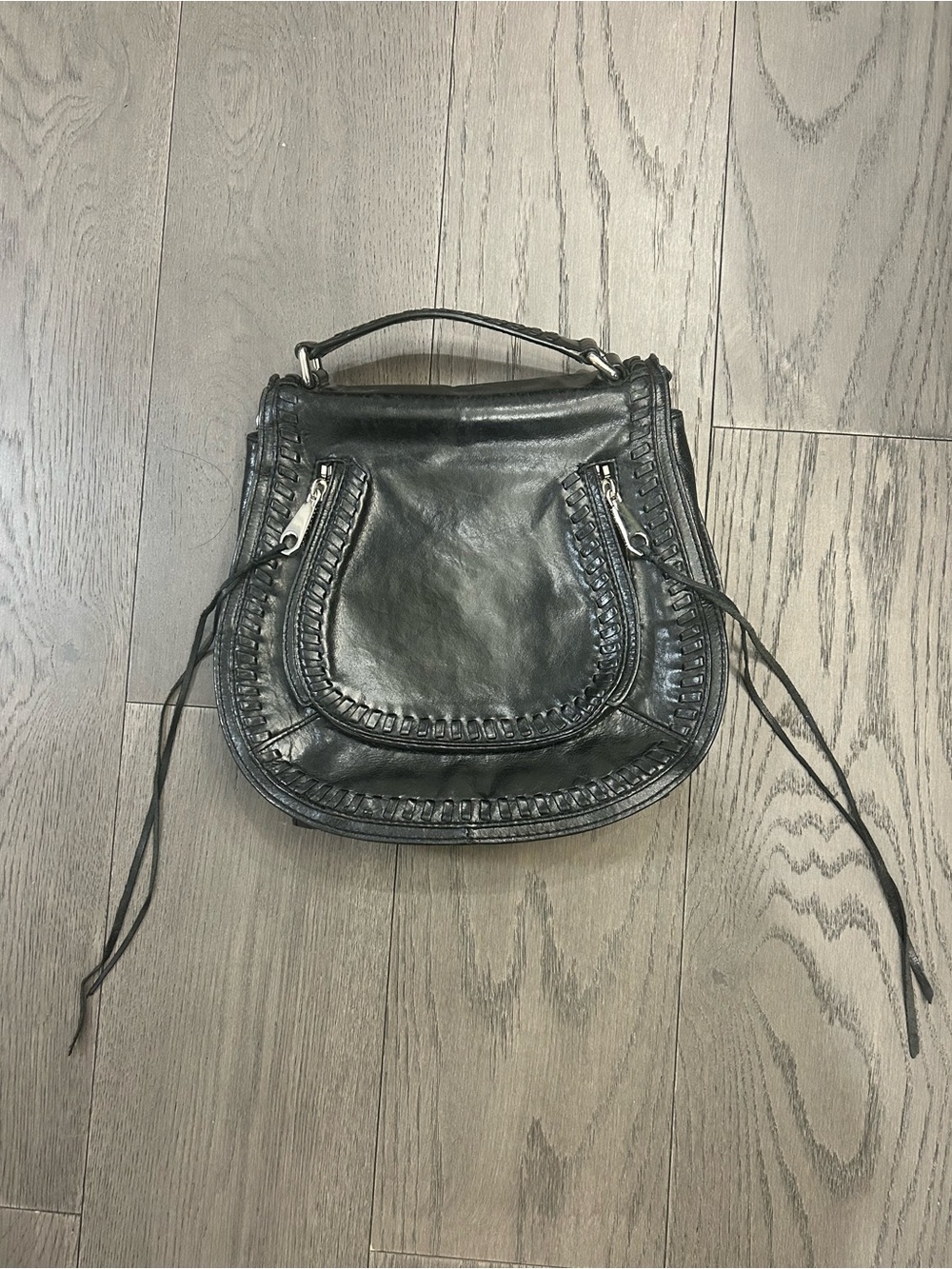 Rebecca Minkoff Black Leather Crossbody Bag with Woven Trim